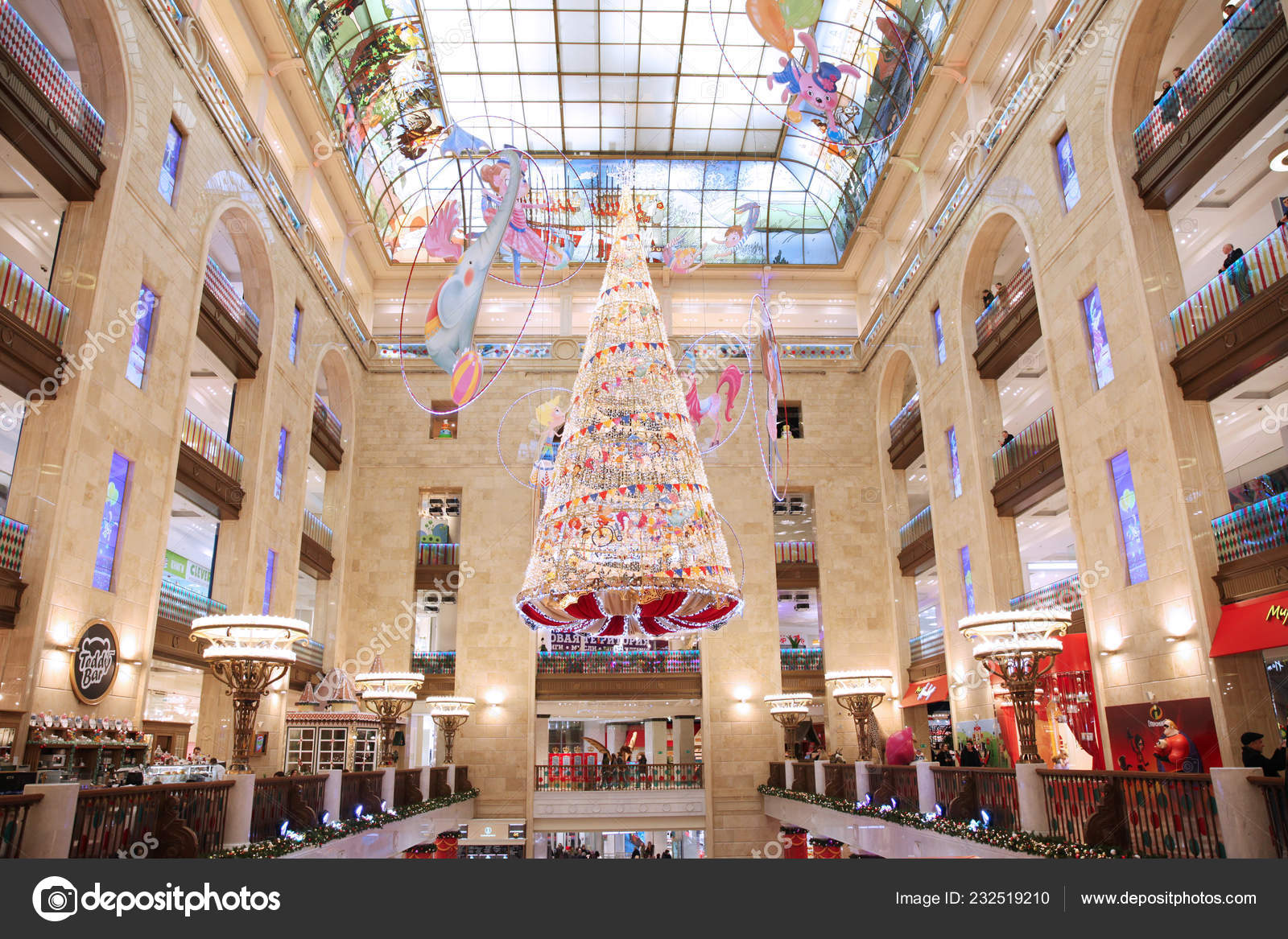 High Golden Christmas Tree Suspended Ceiling Mall Children