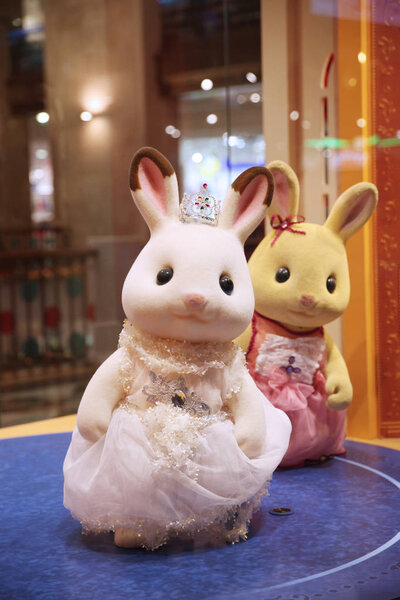 Figures of rabbits from the cartoon "Sylvanian families" in the 