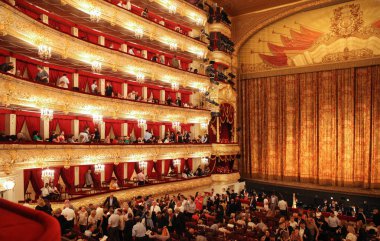 Spectators in the Bolshoi theater during the intermission. Histo clipart