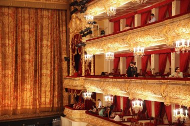 Spectators at the Bolshoi theater during the intermission. Histo