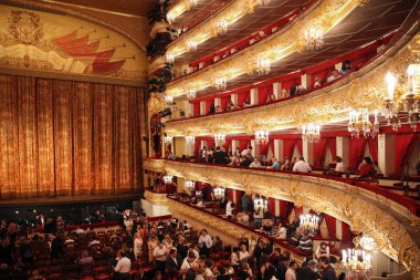 Bolshoi theatre during the intermission with visitors. Historica clipart