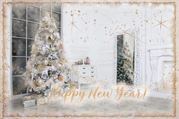 Cartão postal com a inscrição "Feliz Ano Novo! com um enorme Chris — Fotografia de Stock