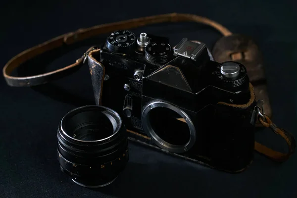 Cámara Slr Película Rara Terciopelo Negro — Foto de Stock