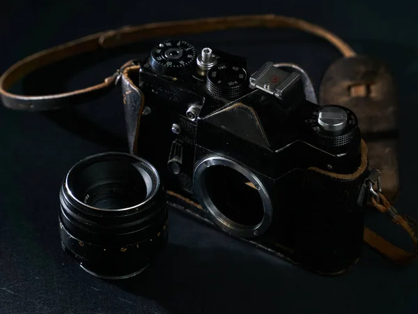 Rare film SLR camera on black velvet