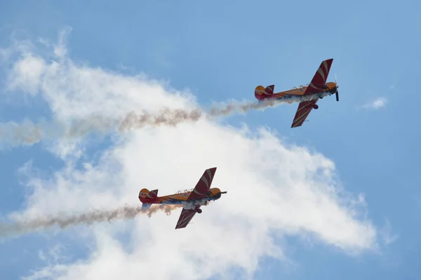 航空ショーでヤクのピストン航空機のパイロット公演 — ストック写真