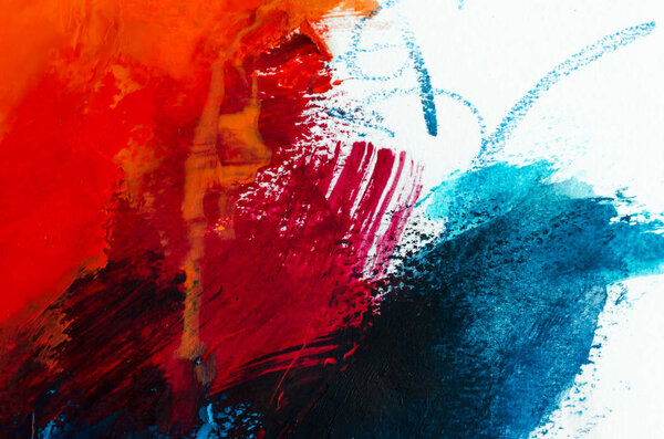 Abstract art background. Multicolored bright texture. Contemporary art. Oil painting on canvas. Fragment of artwork. Spots of oil paint. Brushstrokes of paint. Modern art.