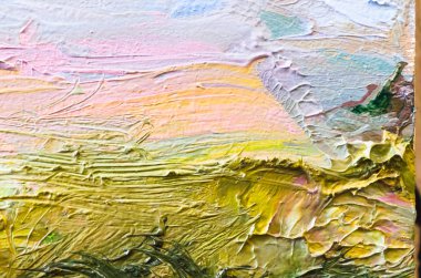 Soyut sanat geçmişi. Çok renkli parlak bir doku. Çağdaş sanat. Tuval üzerine yağlı boya boya. Sanat eserinin bir parçası. Yağlı boya lekeleri. Fırça darbeleri. Modern sanat.