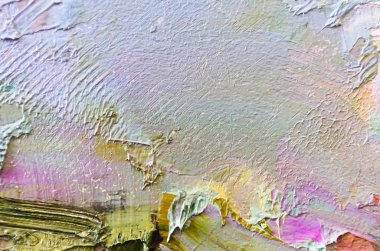 Soyut sanat geçmişi. Çok renkli parlak bir doku. Çağdaş sanat. Tuval üzerine yağlı boya boya. Sanat eserinin bir parçası. Yağlı boya lekeleri. Fırça darbeleri. Modern sanat.