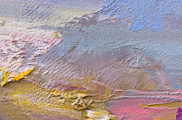 Soyut sanat geçmişi. Çok renkli parlak bir doku. Çağdaş sanat. Tuval üzerine yağlı boya boya. Sanat eserinin bir parçası. Yağlı boya lekeleri. Fırça darbeleri. Modern sanat.