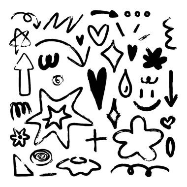 Siyah çizgili karalama el. İllüstrasyon için kalp elementi, ok, yön ve soyut sanat