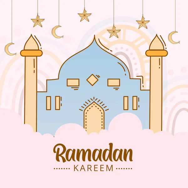 Fundal Kareem Ramadan Doodle Trase Mână Ornament Islamic Moschee Felinare — Vector de stoc