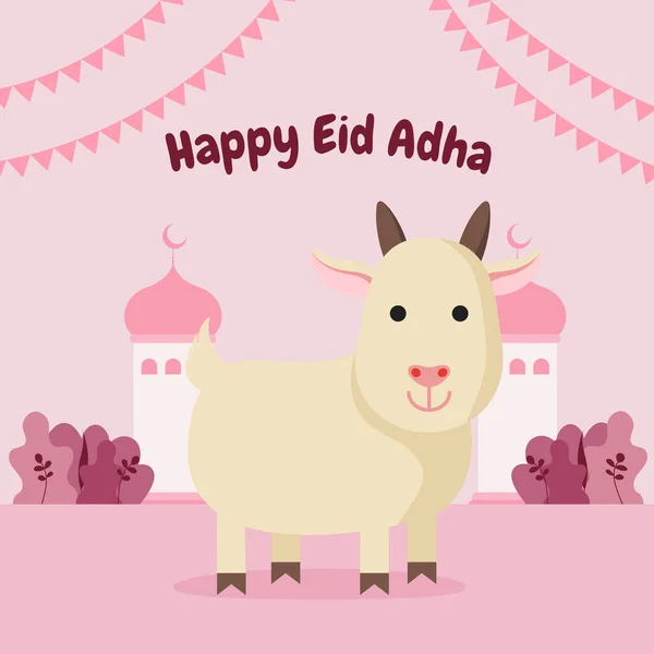 Eid Adha多边例证 庆祝穆斯林节日 平的山羊图例风格 庆祝宰牲节 — 图库矢量图片