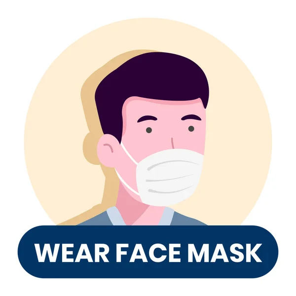 フェイスマスクサインを着用してください 白で隔離されたウイルスの予防のための顔マスクを身に着けている男のベクトルイラスト — ストックベクタ