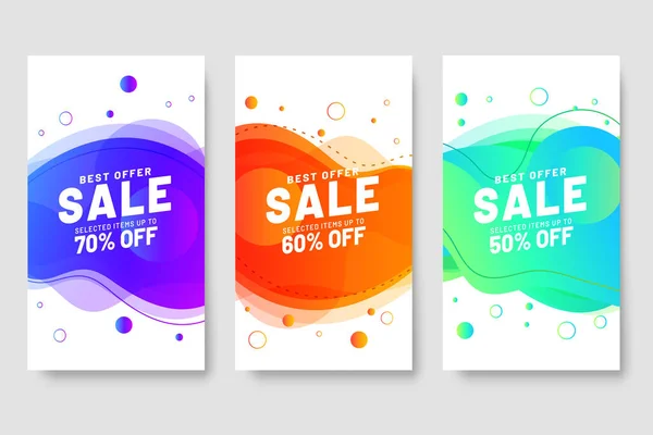 Set Three Sale Banner Template Design Fluid Shape Sale Word — Stock Vector