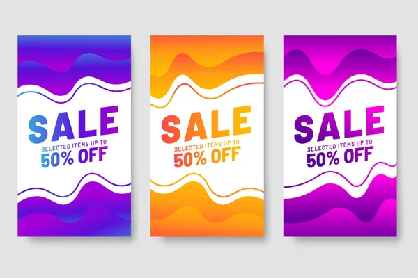 Conjunto Design Líquido Gradiente Moderno Para Banners Mega Venda Design — Vetor de Stock