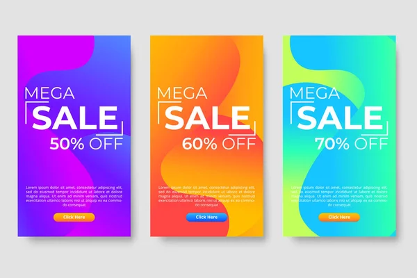 Conjunto Tres Diseños Gradientes Líquidos Modernos Para Banners Mega Venta — Vector de stock