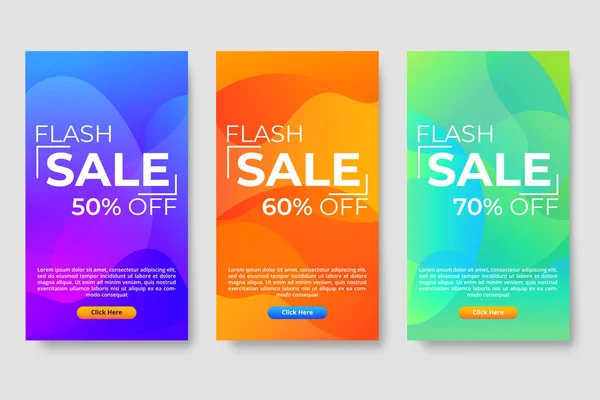 Conjunto Tres Diseños Gradientes Líquidos Modernos Para Banners Mega Venta — Vector de stock