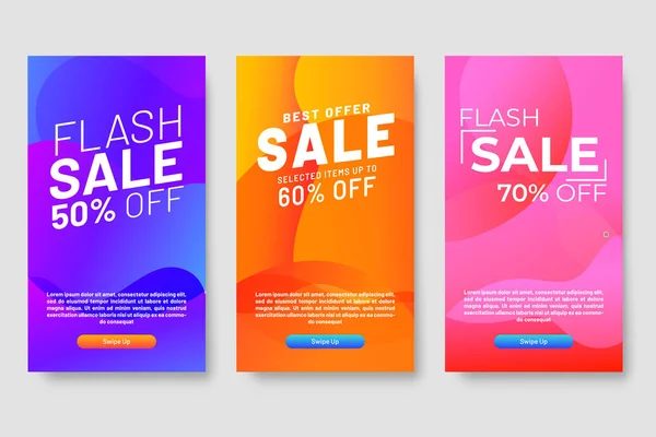 Conjunto Tres Diseños Gradientes Líquidos Modernos Para Banners Mega Venta — Vector de stock