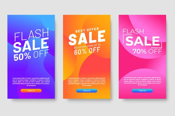 Conjunto Tres Diseños Gradientes Líquidos Modernos Para Banners Mega Venta — Vector de stock