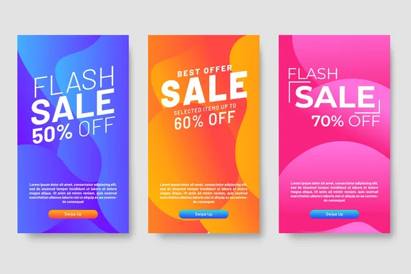 Conjunto Tres Diseños Gradientes Líquidos Modernos Para Banners Mega Venta — Vector de stock