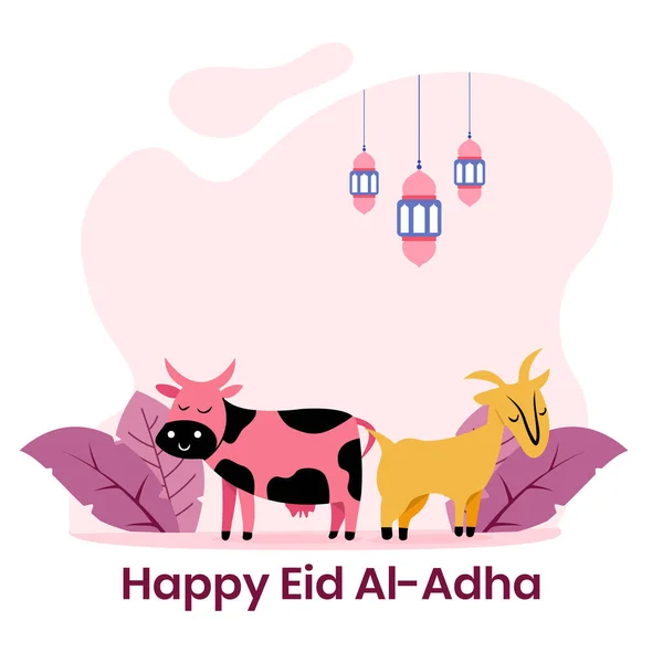 이슬람의 디자인 일러스트 Happy Eid Adha 캐릭터와 — 스톡 벡터