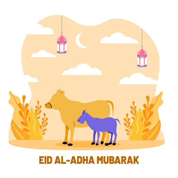 염소의 이슬람의 디자인 일러스트 Happy Eid Adha 캐릭터와 — 스톡 벡터