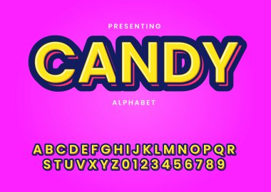 Moda şeker tarzı özel yazı tipi. Logo, başlık, başlık, reklam için modern 3D metin. Süslü ve kalın yazı tipi