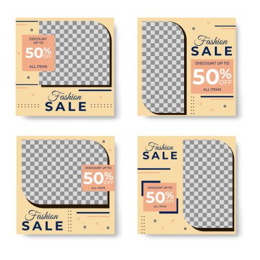 Görüntünüz için boş alanı olan dört kare pankart şablon tasarımı. Sosyal medya tanıtımı, indirimi, satışı için satış afişi şablonu