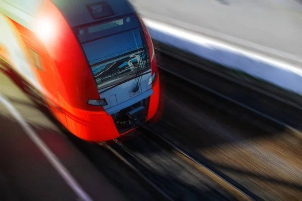 Современный Скоростной Поезд Движении Крупный План Копировальное Пространство Motion Blur — стоковое фото