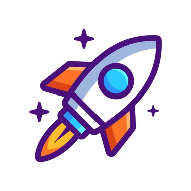 Web, iniş sayfası, çıkartmalar ve arkaplan için roket simgesi vektör çizimi