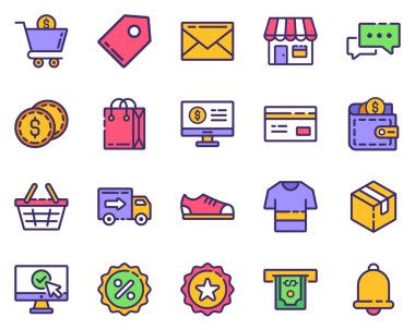 Logo, web, iniş sayfası, çıkartmalar ve arkaplan simgesi için simge seti