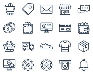 Taslak biçiminde e-ticaret simgesi çizimi. Logo, web, iniş sayfası, çıkartmalar ve arkaplan için simge seti