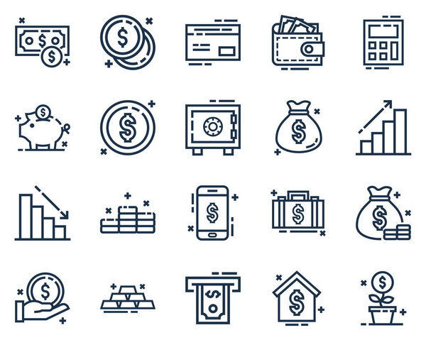 Set of Financial icon vector illustration in outline style.Money or wealth icon set for logo,web,landing page, stickers, and background