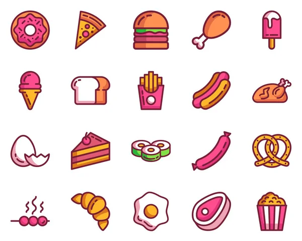 Conjunto Ilustración Vectores Iconos Alimentos Aislados Conjunto Iconos Restaurante Para — Vector de stock