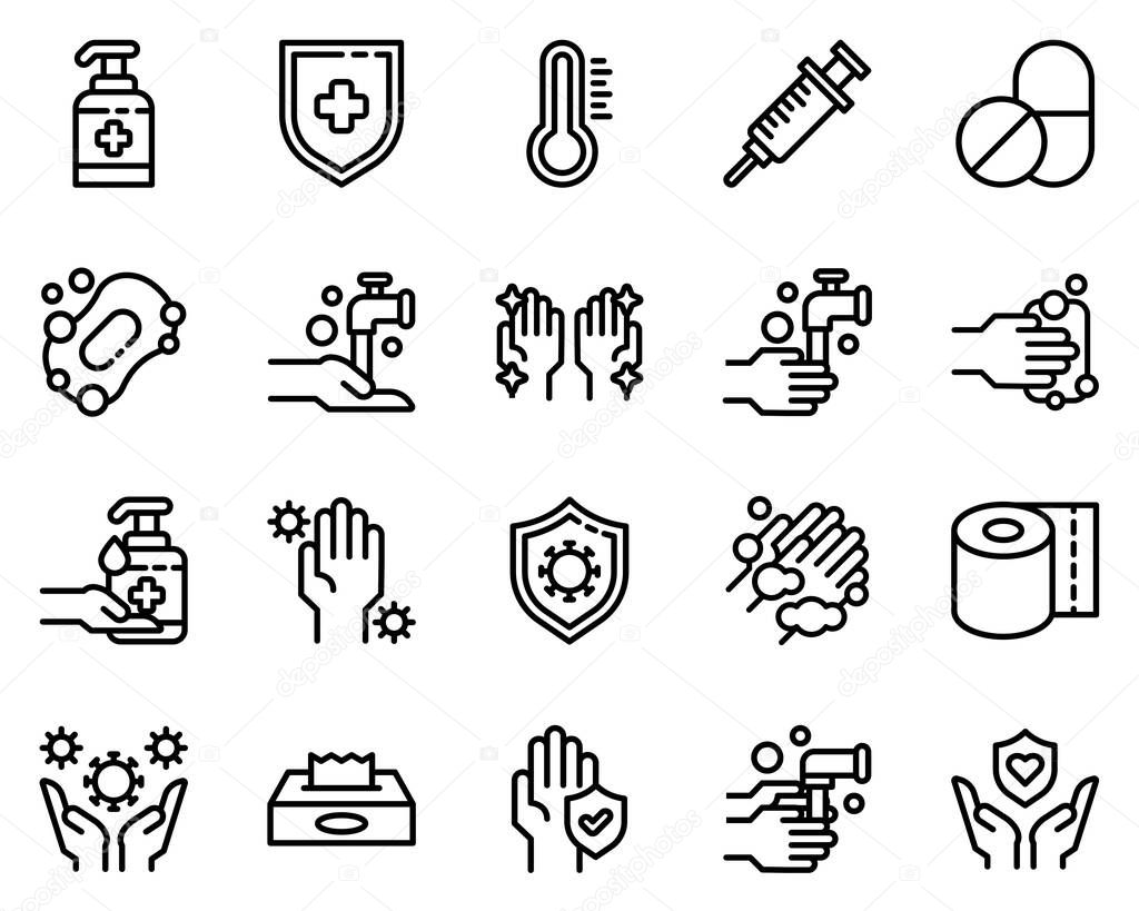 Set of Hygiene icon vector illustration in outline style.Healthcare icon set for logo,web,landing page, stickers, and background