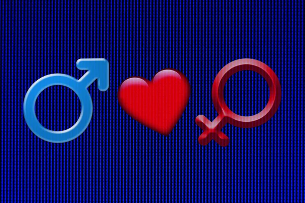 Símbolo Coração Com Símbolos Masculinos Femininos — Fotografia de Stock
