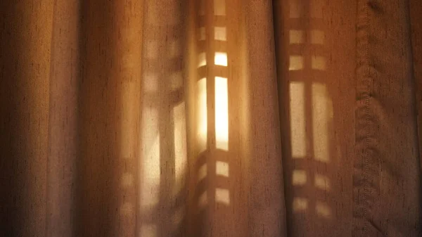 Sombra Ventana Que Yace Cortina Con Cálida Luz Del Sol — Foto de Stock