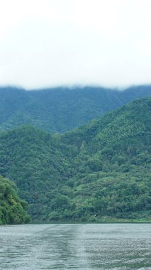 Dağlar ve vadi manzarası. Yazın nehrin aktığı yer.