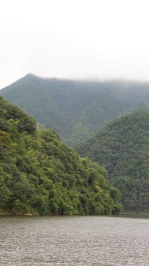 Dağlar ve vadi manzarası. Yazın nehrin aktığı yer.