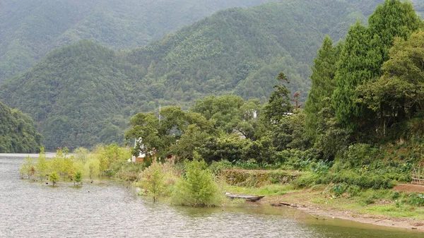 Dağlar ve vadi manzarası. Yazın nehrin aktığı yer.