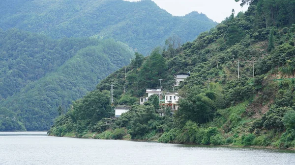 Dağlar ve vadi manzarası. Yazın nehrin aktığı yer.