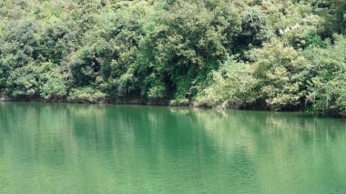 Dağlar ve vadi manzarası. Yazın nehrin aktığı yer.