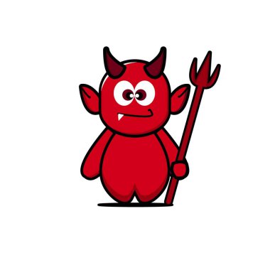 Şirin şeytan maskotu. Vektör çizgi film çizimi tasarımı. Beyaz arkaplanda izole.