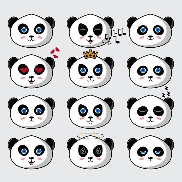 Cute Panda Mascot Set Collection Vector Cartoon Illustration Isolated Grey — Stock Vector