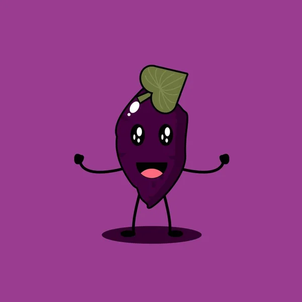 Mascotte Pomme Terre Douce Violet Mignon Collection Caractères Illustration Vectorielle — Image vectorielle