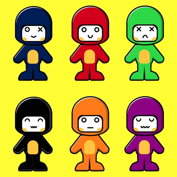 Collection Jeux Ninja Mignon Illustration Vectorielle Dessin Animé — Image vectorielle