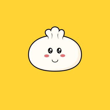 Şirin Dim Sum Maskot Karakteri. Vektör Çizgi film Çizimi Tasarımı. Sarı arkaplanda izole edilmiş.