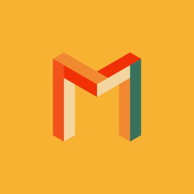 Isometric Harf M Simge Tasarım Şablonu Renkli
