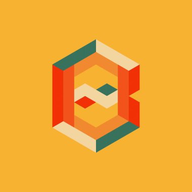 Isometric Harf B Simge Tasarım Şablonu Renkli