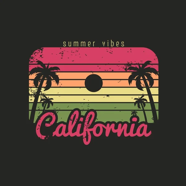 Illustration Des Kalifornischen Strandsommers Vereinzelt Auf Schwarzem Hintergrund — Stockvektor